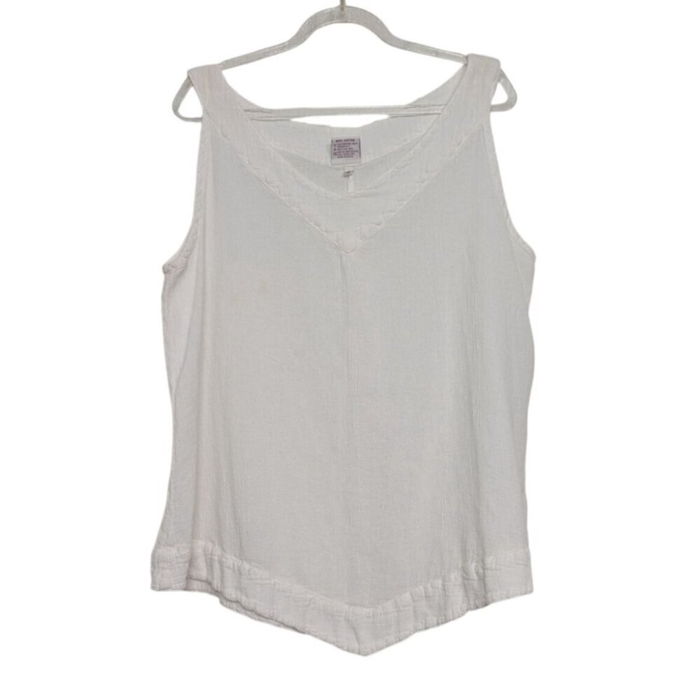 Oh My Gauze Florida 2 Tank Womens Size Large White Lagenlook Boho 100% Cotton